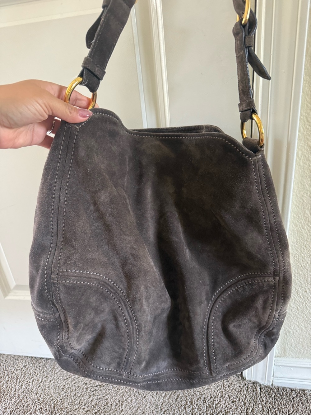 The Original Car shoe Suede  Shoulder Bag in Dark Brown